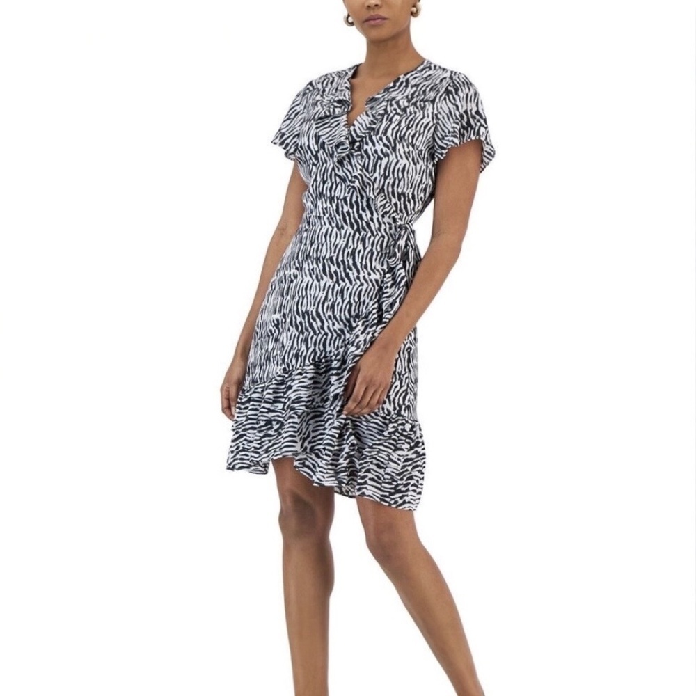 INC International Concepts Dress Flutter Sleeve Wrap Ruffle A-line
